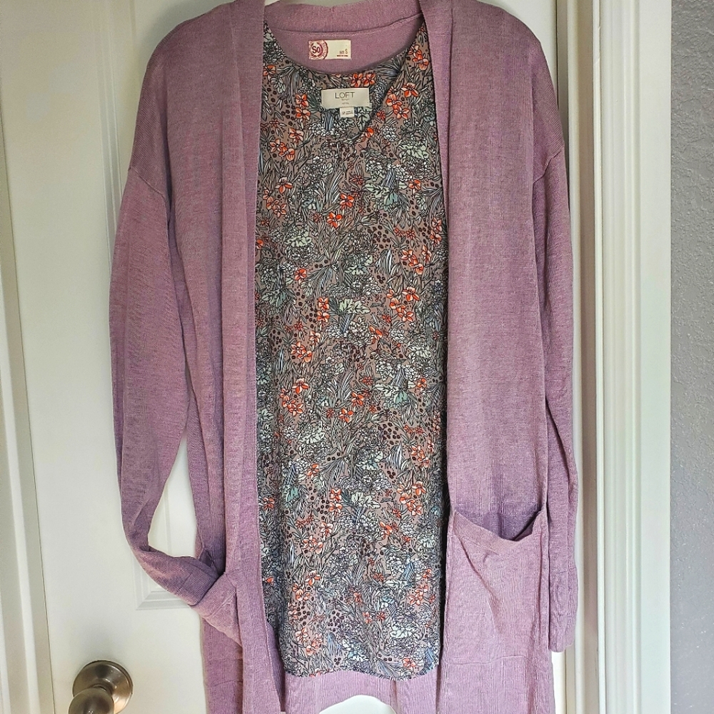 Long Sleeve Open Front Cardigan, Dusty Lilac color. Size Small.